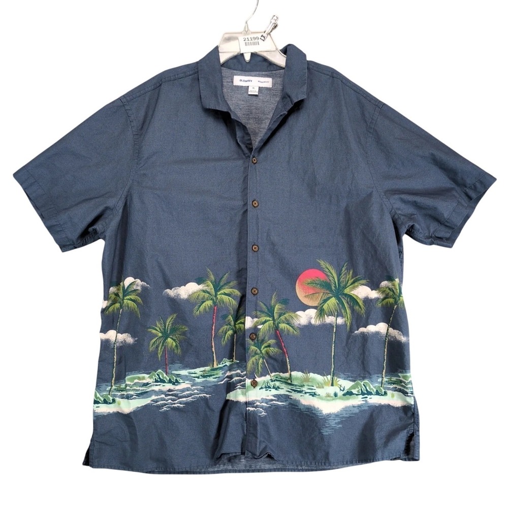 Old Navy Tropical Resort Button Up Shirt Men's XL Short Slv Sunset Beach Summer